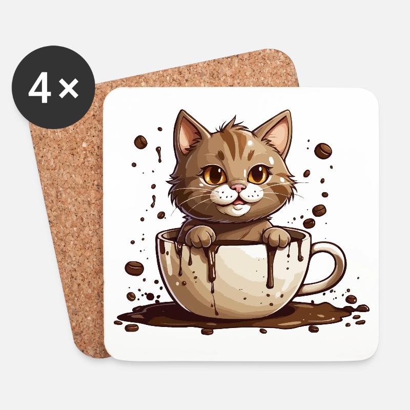 KATZEN LIEBE KAFFEE KATZE - Untersetzer (4er-Set) - Weiß