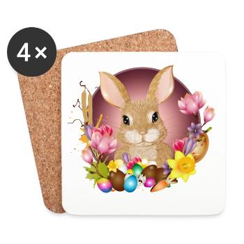 Easter Wreath & Easter Eggs with Rabbit as Easter Bunny - Coasters (set of 4) - white - Front