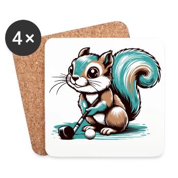 Mignon écureuil de dessin animé jouant au golf - Dessous de verre (lot de 4) - blanc - Devant