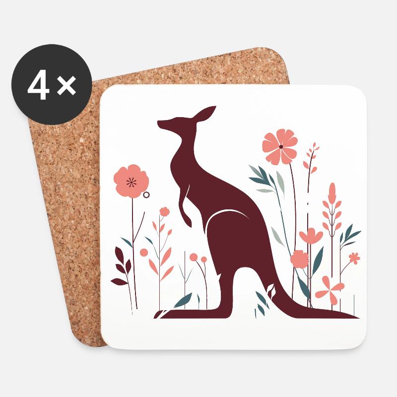 Floral kangaroo - Coasters (set of 4) - white