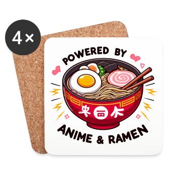 Powered By Anime And Ramen - Untersetzer (4er-Set) - Weiß - Vorne