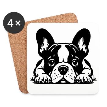 Französische Bulldogge Kopf mit Pfoten - Untersetzer (4er-Set) - Weiß - Vorne
