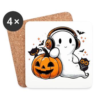 cooler Geist mit Kopfhörern und Halloween Kürbis - Untersetzer (4er-Set) - Weiß - Vorne