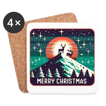 Joyeux Noël renne au sommet de la montagne - Dessous de verre (lot de 4) - blanc - Devant