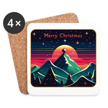 Père Noël sur la montagne avec ciel étoilé - Dessous de verre (lot de 4) - blanc - Devant
