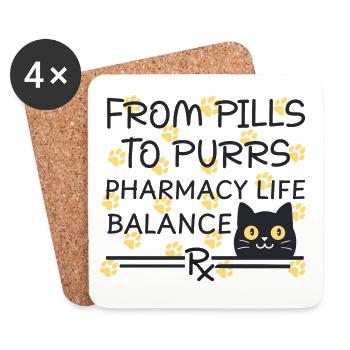 Pharmacy Cat From Pills to Purrs yellow-black - Coasters (set of 4) - white - Front