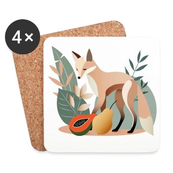 Elegant fox with tropical fruits - Coasters (set of 4) - white - Front
