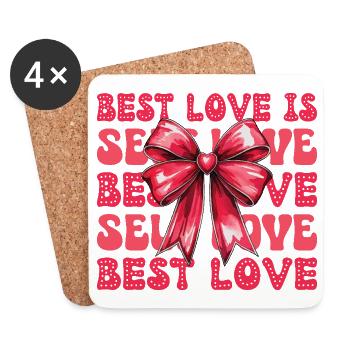 Valentines Day Self Love Red Coquette Bow - Coasters (set of 4) - white - Front