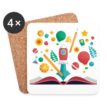 Livre ouvert avec des objets scolaires, apprendre et éduquer - Dessous de verre (lot de 4) - blanc - Devant