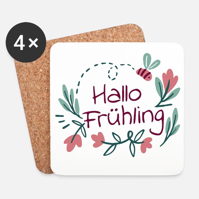 Hallo Frühling Blütenkranz mit Biene - Untersetzer (4er-Set) - Weiß