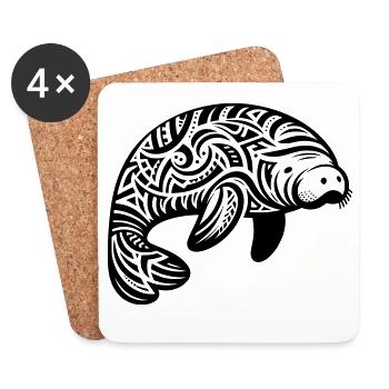 Lamantin tribal - Dessous de verre (lot de 4) - blanc - Devant