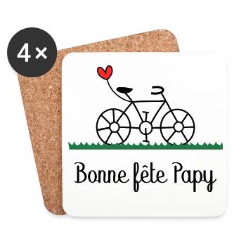 PAPY. FÊTE DES PÈRES. BONNE FÊTE PAPY. JE T'AIME. - Dessous de verre (lot de 4) - blanc - Devant