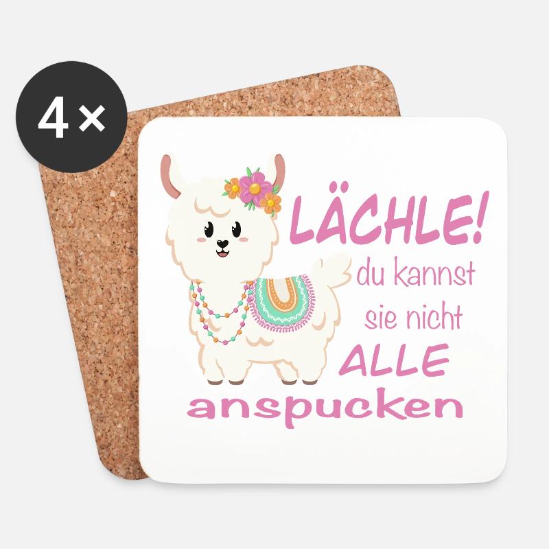 Lama Lächle! lustiger Spruch - Untersetzer (4er-Set) - Weiß