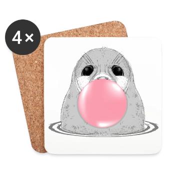 Sceau avec chewing-gum – Motif animalier amusant - Dessous de verre (lot de 4) - blanc - Devant