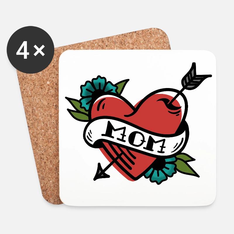 Mom Tatoo - Untersetzer (4er-Set) - Weiß