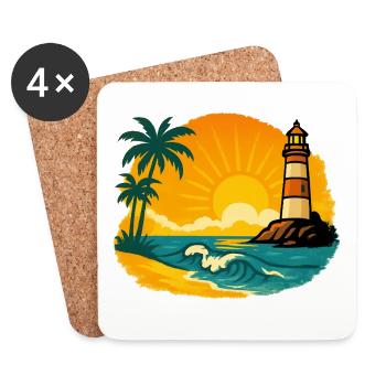 Sunset with lighthouse on tropical beach - Coasters (set of 4) - white - Front