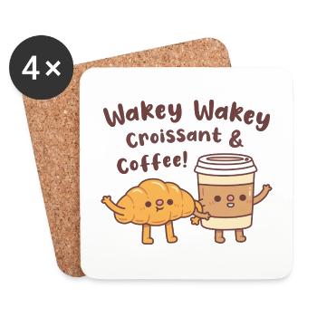Croissant Wakey Wakey mignon et café - Dessous de verre (lot de 4) - blanc - Devant