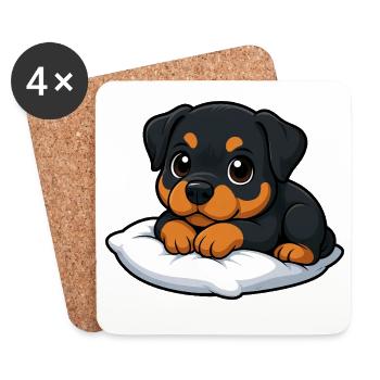 mignon rottweiler dessin animé détendu câlin - Dessous de verre (lot de 4) - blanc - Devant