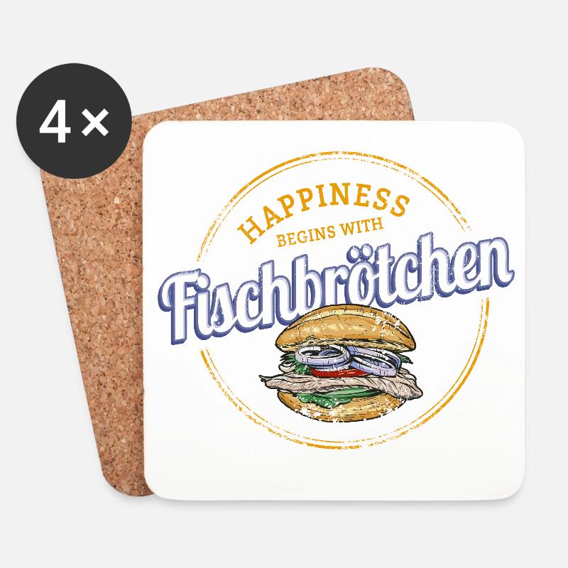 Fischbrötchen mit Matjes oder Bismarckhering - Untersetzer (4er-Set) - Weiß