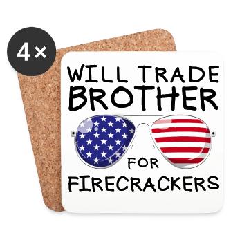 Frère d'échange pour les feux d'artifice pour les enfants du 4 juillet - Dessous de verre (lot de 4) - blanc - Devant