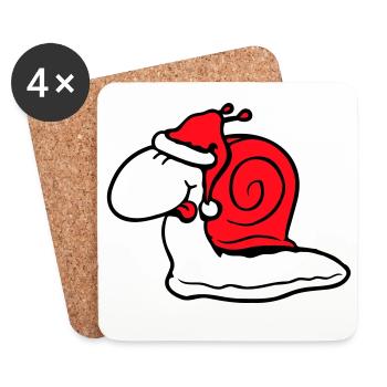 Escargot Père Noël Noël Chapeau Cadeau - Dessous de verre (lot de 4) - blanc - Devant