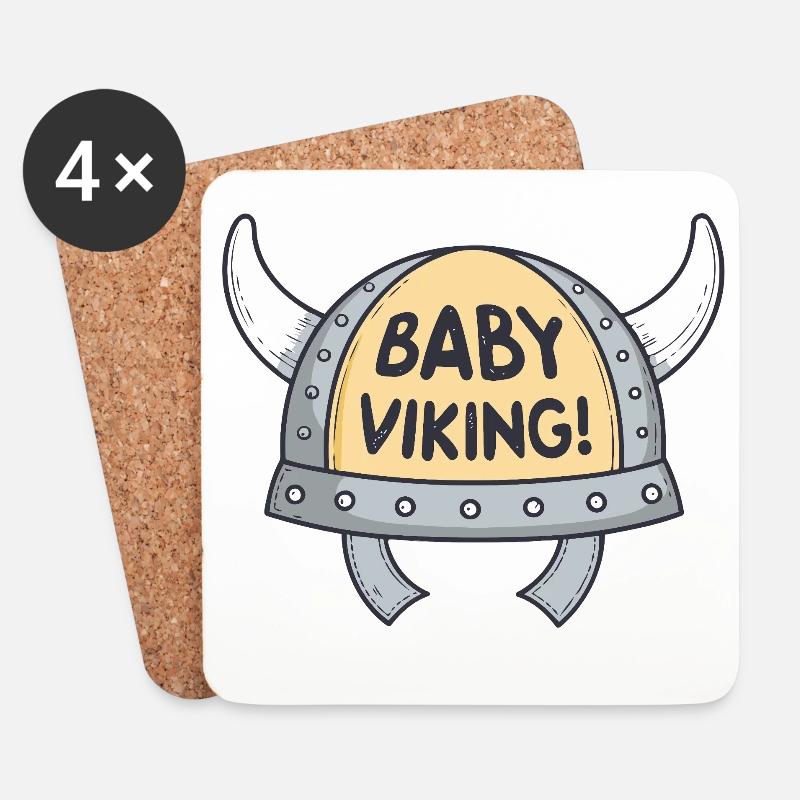 Viking Bébé Casque cornes blanches - Dessous de verre (lot de 4) - blanc