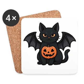Halloween Bat Cat with Pumpkin - Coasters (set of 4) - white - Front