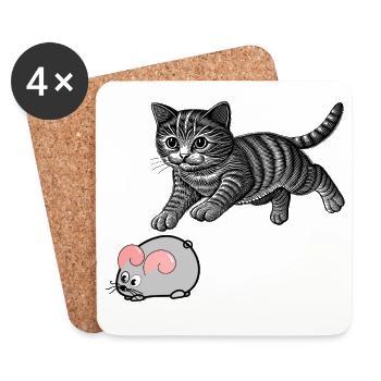 jeu du chat et de la souris - Dessous de verre (lot de 4) - blanc - Devant