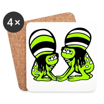 2 grenouilles Reggae Music Rasta Hair Hat Jamaïque - Dessous de verre (lot de 4) - blanc - Devant
