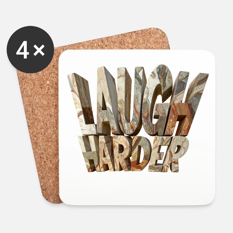 Laugh harder – Monumentale Steinbuchstaben modern - Untersetzer (4er-Set) - Weiß