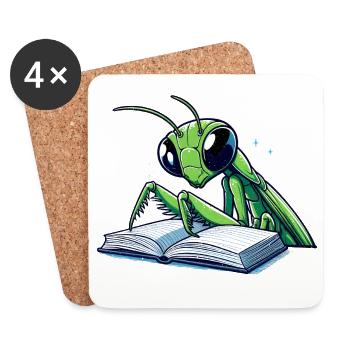 Reading grasshopper in the star book - Coasters (set of 4) - white - Front