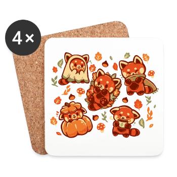 Red Panda Autumn Time - Coasters (set of 4) - white - Front