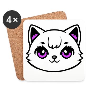 Cat Head Pink Eyes White Kitty Cute Kawaii Pink - Coasters (set of 4) - white - Front