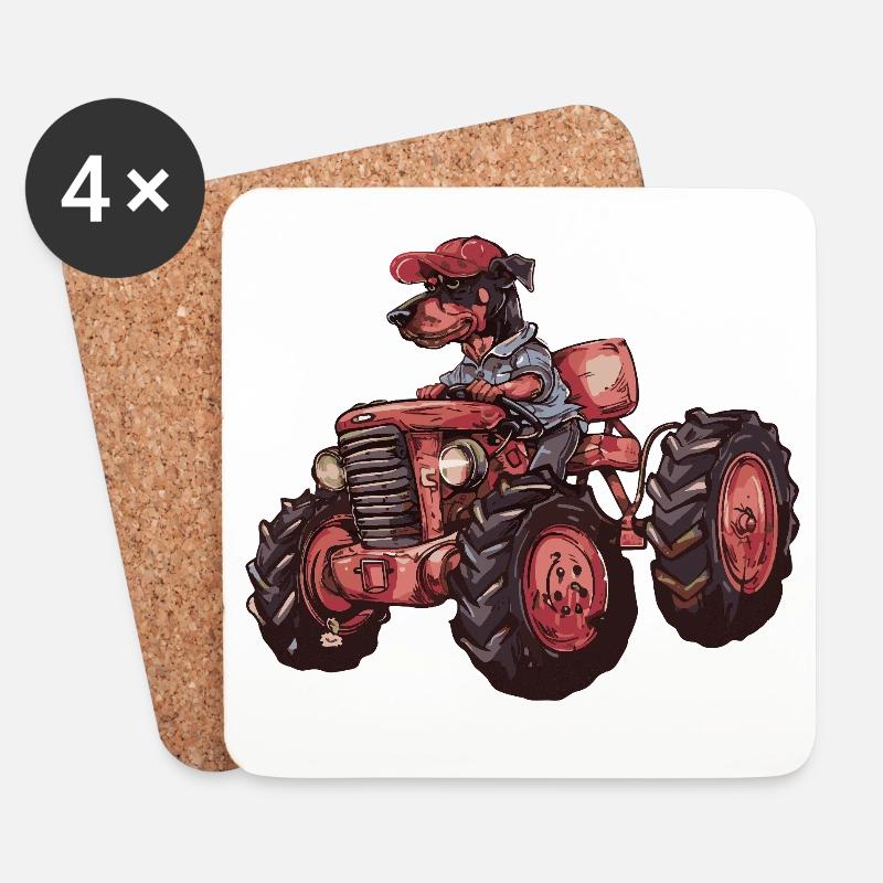 Dobermann Hund Traktor Farmer - Untersetzer (4er-Set) - Weiß