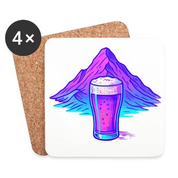 Neon Bierglas vor Berglandschaft - Untersetzer (4er-Set) - Weiß - Vorne