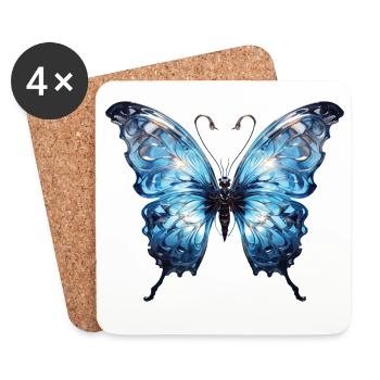 Blue Butterfly – Glossy Insect Design - Coasters (set of 4) - white - Front