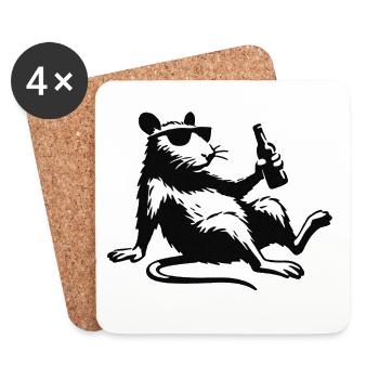Ratte mit Flasche Sonnenbrille - Untersetzer (4er-Set) - Weiß - Vorne