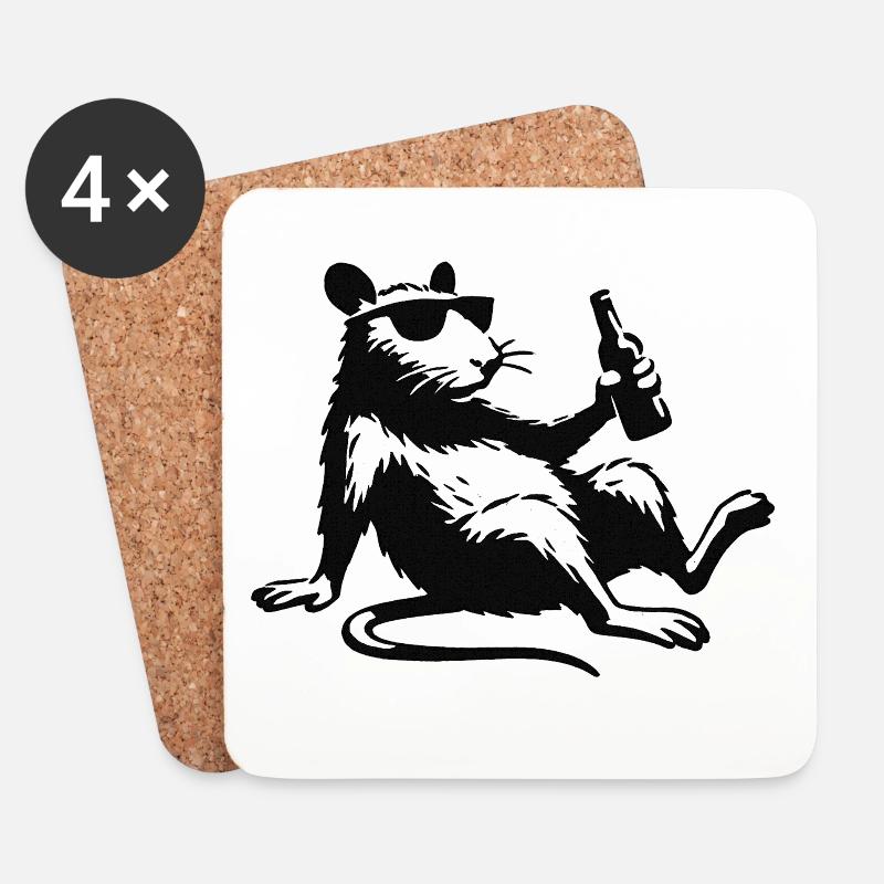 Ratte mit Flasche Sonnenbrille - Untersetzer (4er-Set) - Weiß