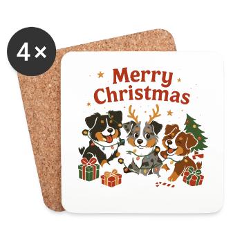 Mignon berger australien Noël Design - Dessous de verre (lot de 4) - blanc - Devant