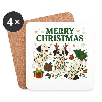 Dalmatiner im Weihnachtsdesign - Untersetzer (4er-Set) - Weiß - Vorne