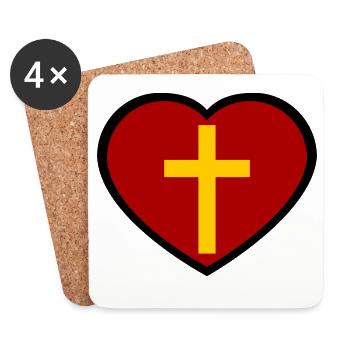 Croix et cœur - Dessous de verre (lot de 4) - blanc - Devant