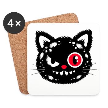 Schwarze Katze mit rotem Auge - Untersetzer (4er-Set) - Weiß - Vorne