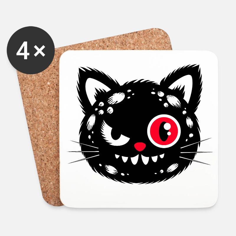Schwarze Katze mit rotem Auge - Untersetzer (4er-Set) - Weiß