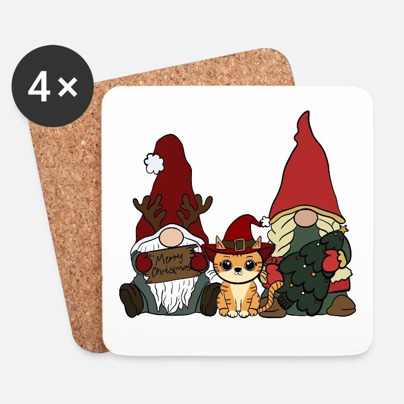 Katze mit Wichtel  - Untersetzer (4er-Set) - Weiß