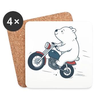 Ours motard sur route audacieuse - Dessous de verre (lot de 4) - blanc - Devant