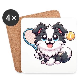 Cute Border Collie With Tennis Racket And Ball - Coasters (set of 4) - white - Front