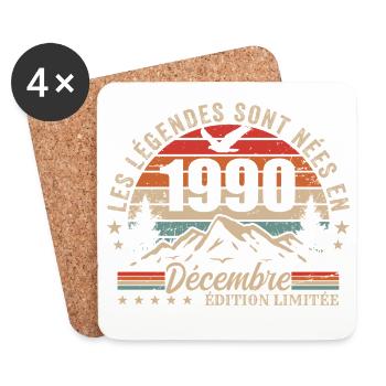 Rétro Décembre 1990 - Cadeau 35 Ans - Dessous de verre (lot de 4) - blanc - Devant