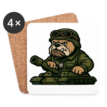 Bulldog Soldier Driving Tank Tough Mascot Art - Coasters (set of 4) - white - Front