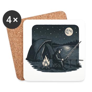 Fishing at night at the campfire by the lake - Coasters (set of 4) - white - Front