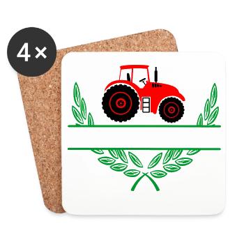 Roter Traktor mit Namensraum - Untersetzer (4er-Set) - Weiß - Vorne